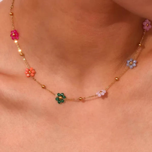 Multicolor Flower Charms Necklace