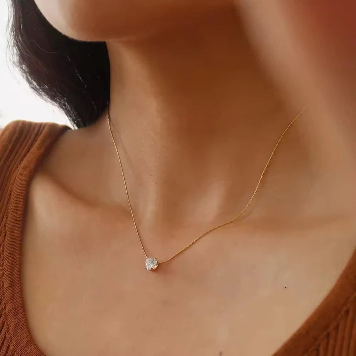 Dainty Heart Solitire Stone Necklace