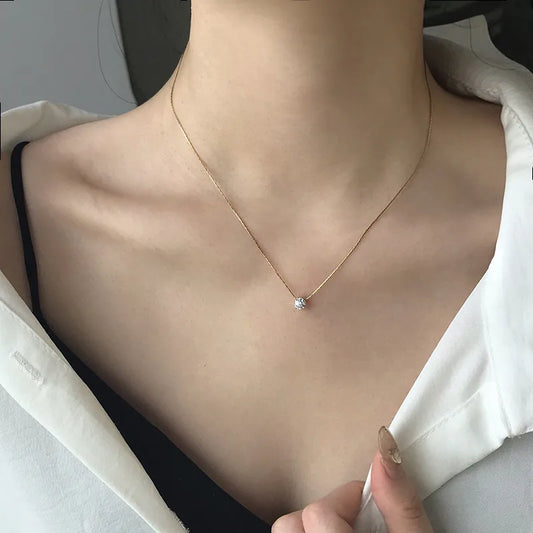 Dainty Round Solitaire Stone Necklace
