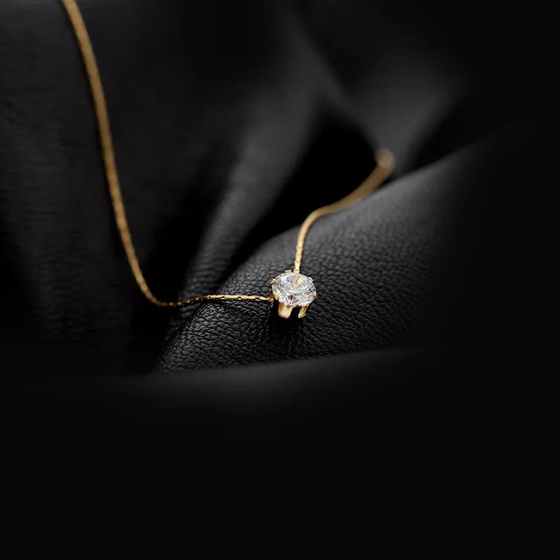 Dainty Round Solitaire Stone Necklace