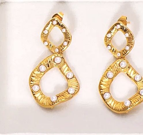Golden Ripple Drop Statement Earrings