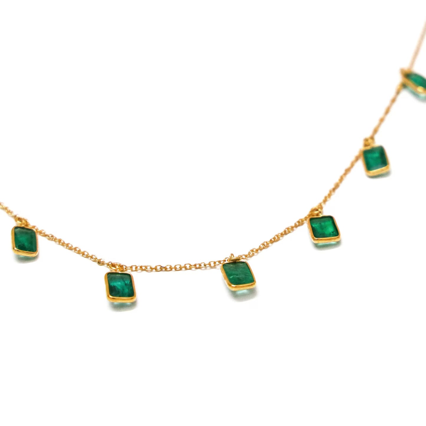 Emarald Stone Rectangle Dainty Charms Necklace