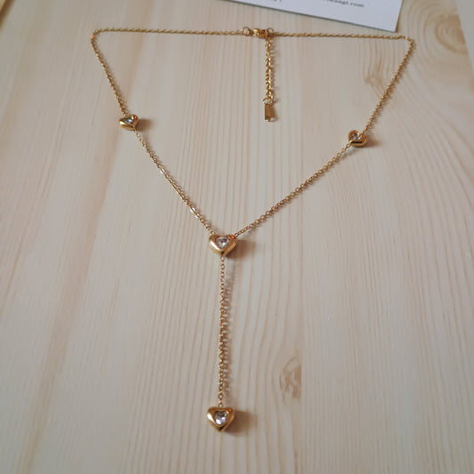 White Stone Heart Dangling Charms Necklace