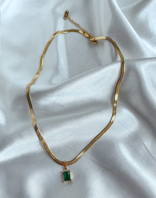 Green Emarald Necklace Stainless Steel Anti Tarnish