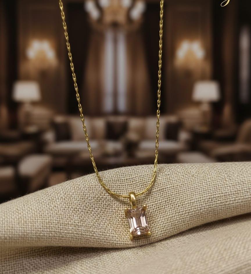 Brown stone rectangle dainty pendent necklace