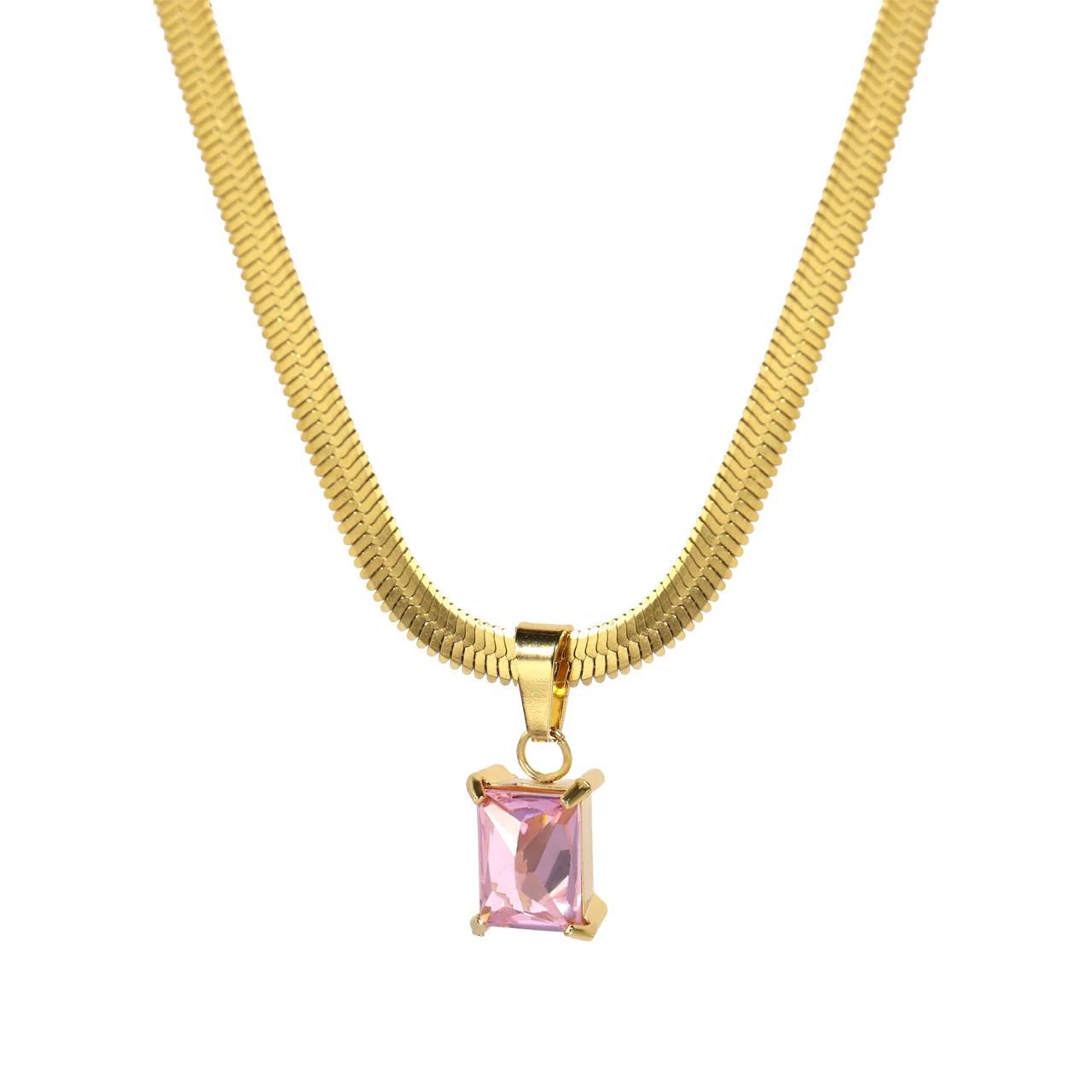 Anti Tarnish Pink Stone Pandant & Snake Chain
