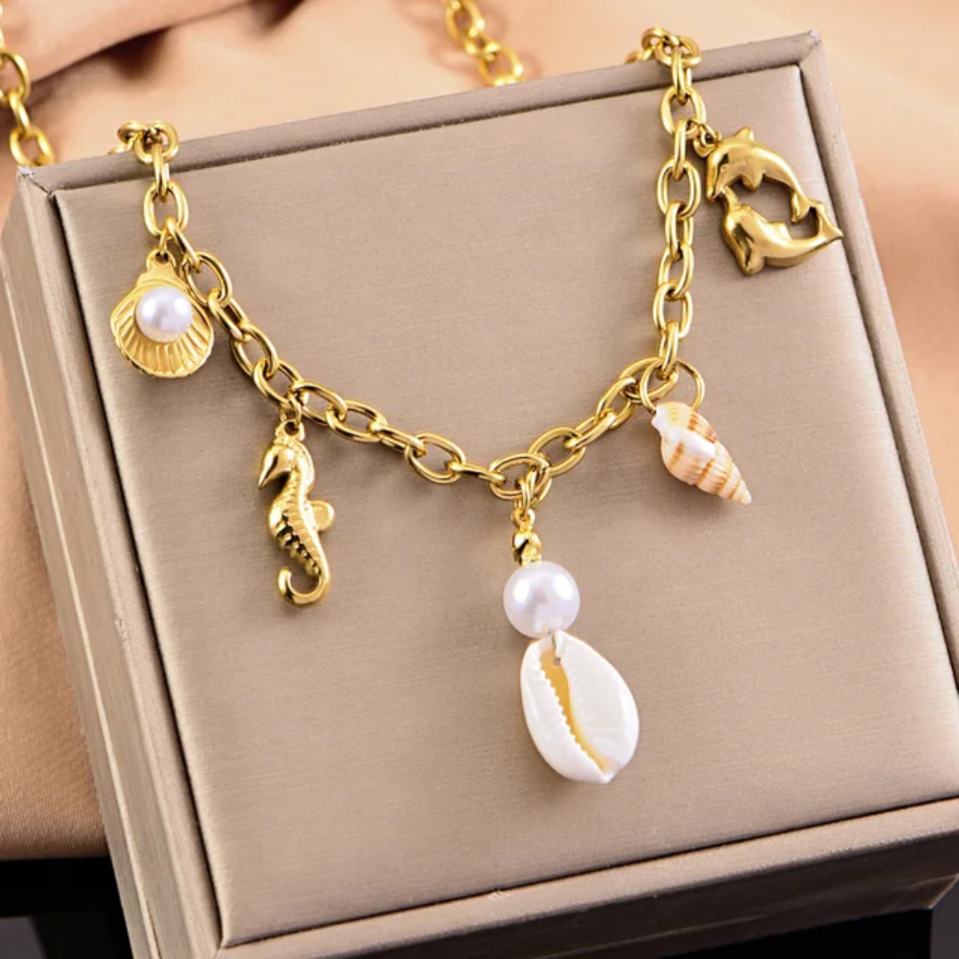 Ocean Charms Necklace with Pearl Details