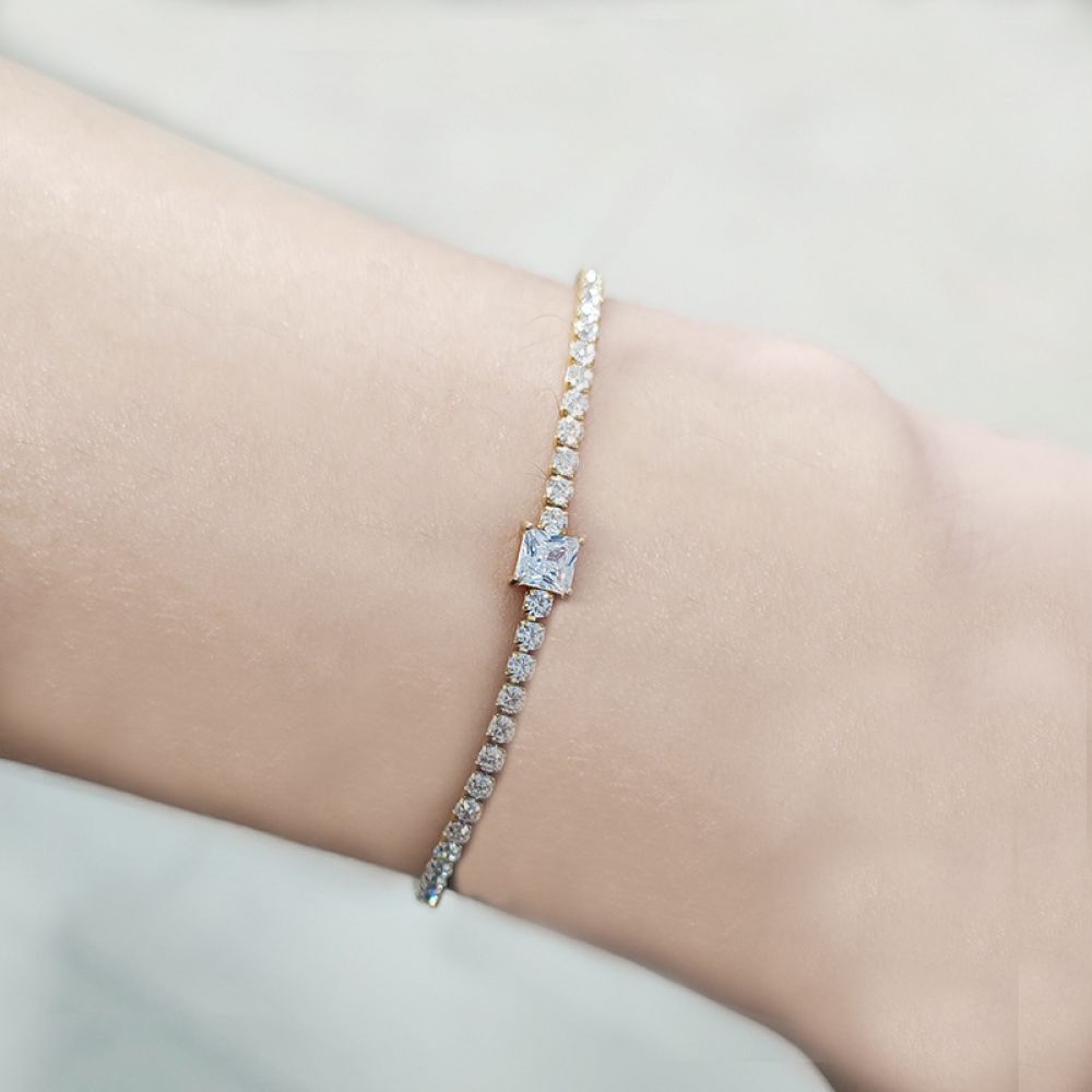 Thin Tennis Bracelet with Small Stone