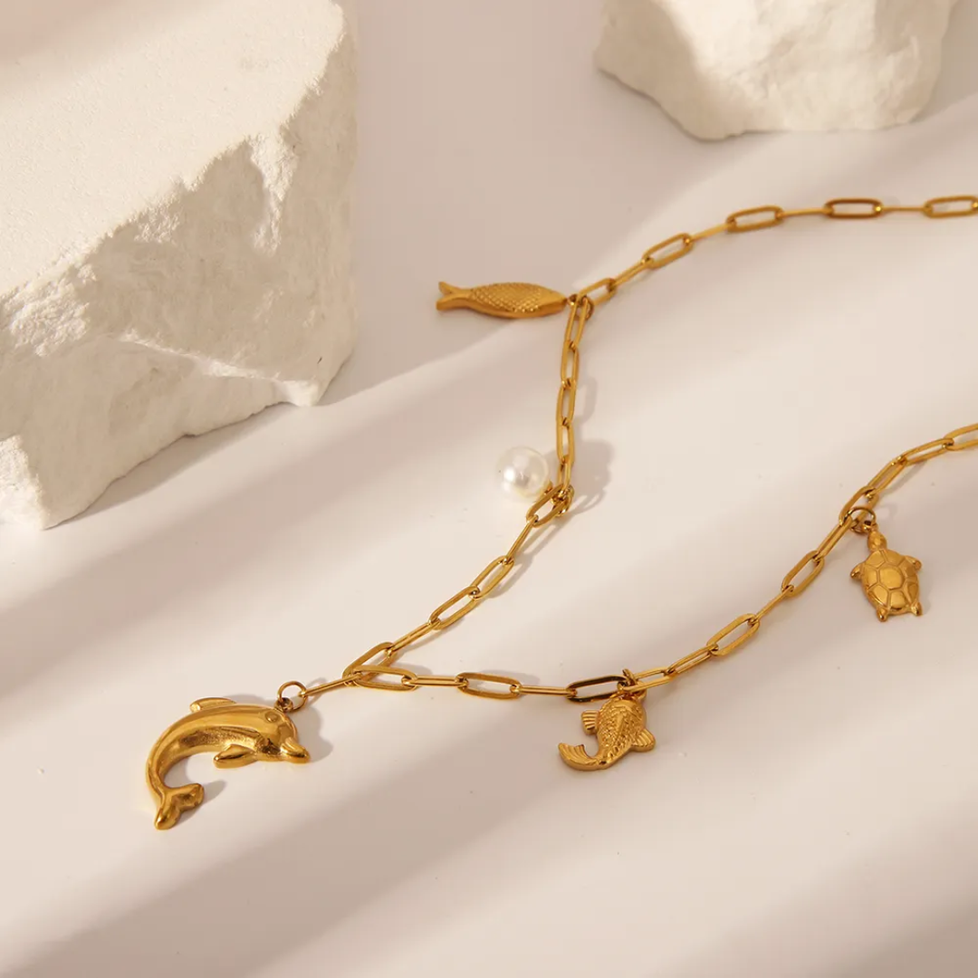 Ocean Charms Necklace with Pearl Details