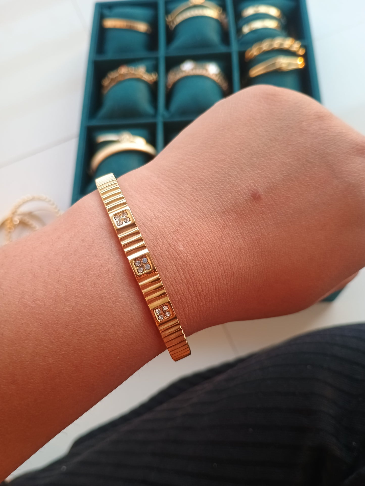 Square Stone Golden Kada Bracelet