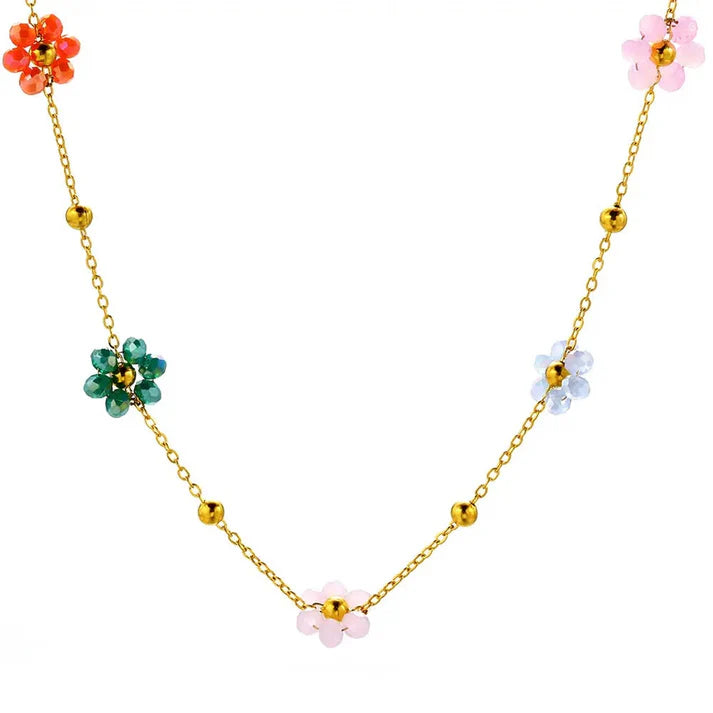 Multicolor Flower Charms Necklace
