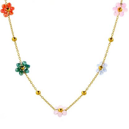 Multicolor Flower Charms Necklace