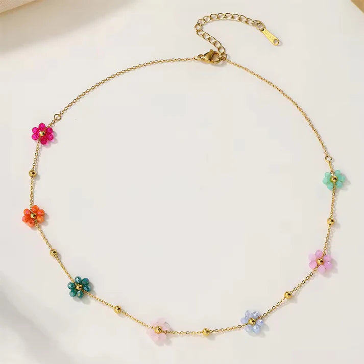 Multicolor Flower Charms Necklace