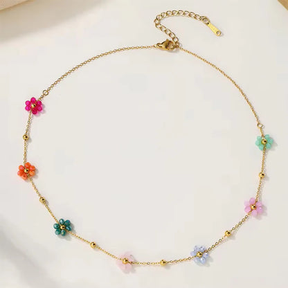 Multicolor Flower Charms Necklace