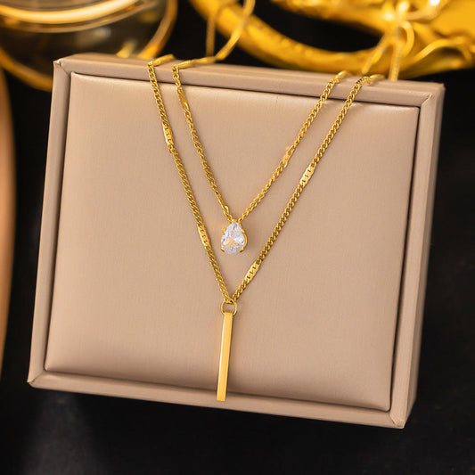 Double Layered Solitaire Pendant Necklace