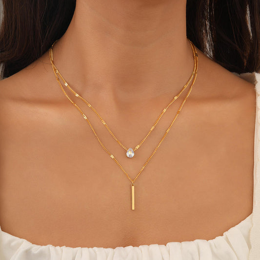Double Layered Solitaire Pendant Necklace