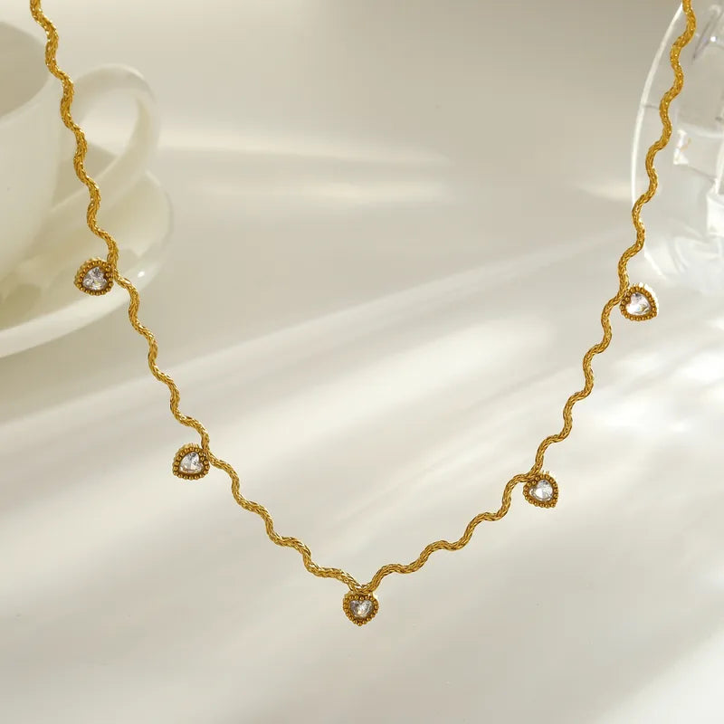 Wave Chain Heart Solitaire Necklace(White)