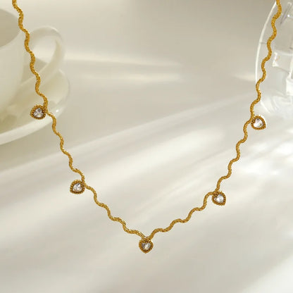 Wave Chain Heart Solitaire Necklace(White)