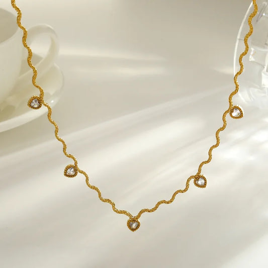 Wave Chain Heart Solitaire Necklace(White)