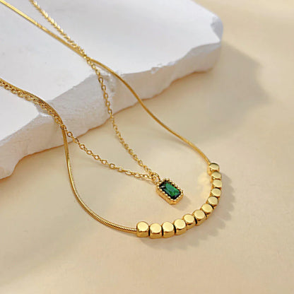 Green Stone Double Layered Necklace