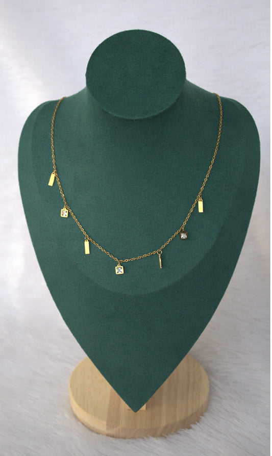 Small Stone and Golden Charms Dainty Necklace