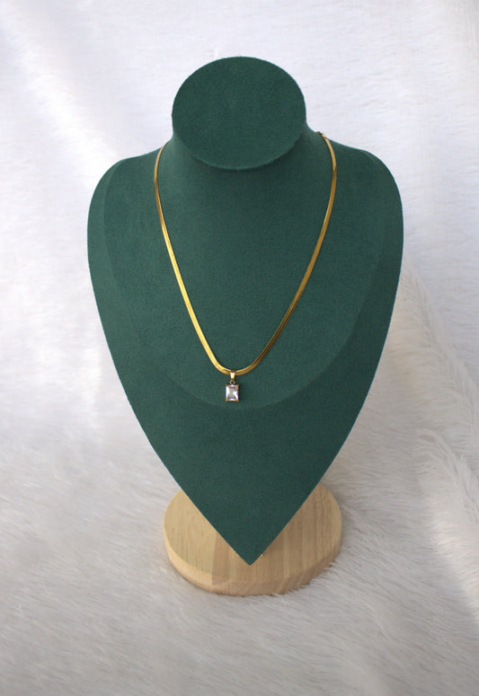 Anti Tarnish White Stone Pandant & Snake  Chain