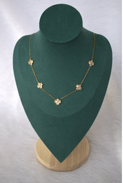 White Stone Floral Charms Necklace