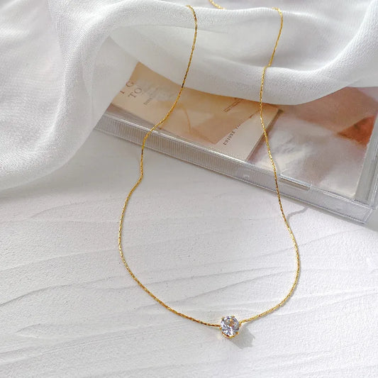 Dainty Round Solitaire Stone Necklace
