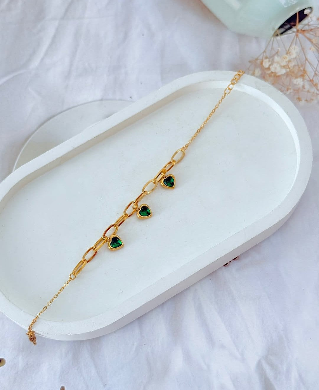 Green Stone Heart Charms Bracelate