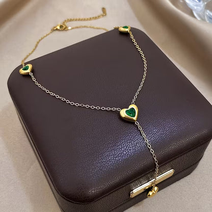 Green Stone Heart Dangling Charms Necklace