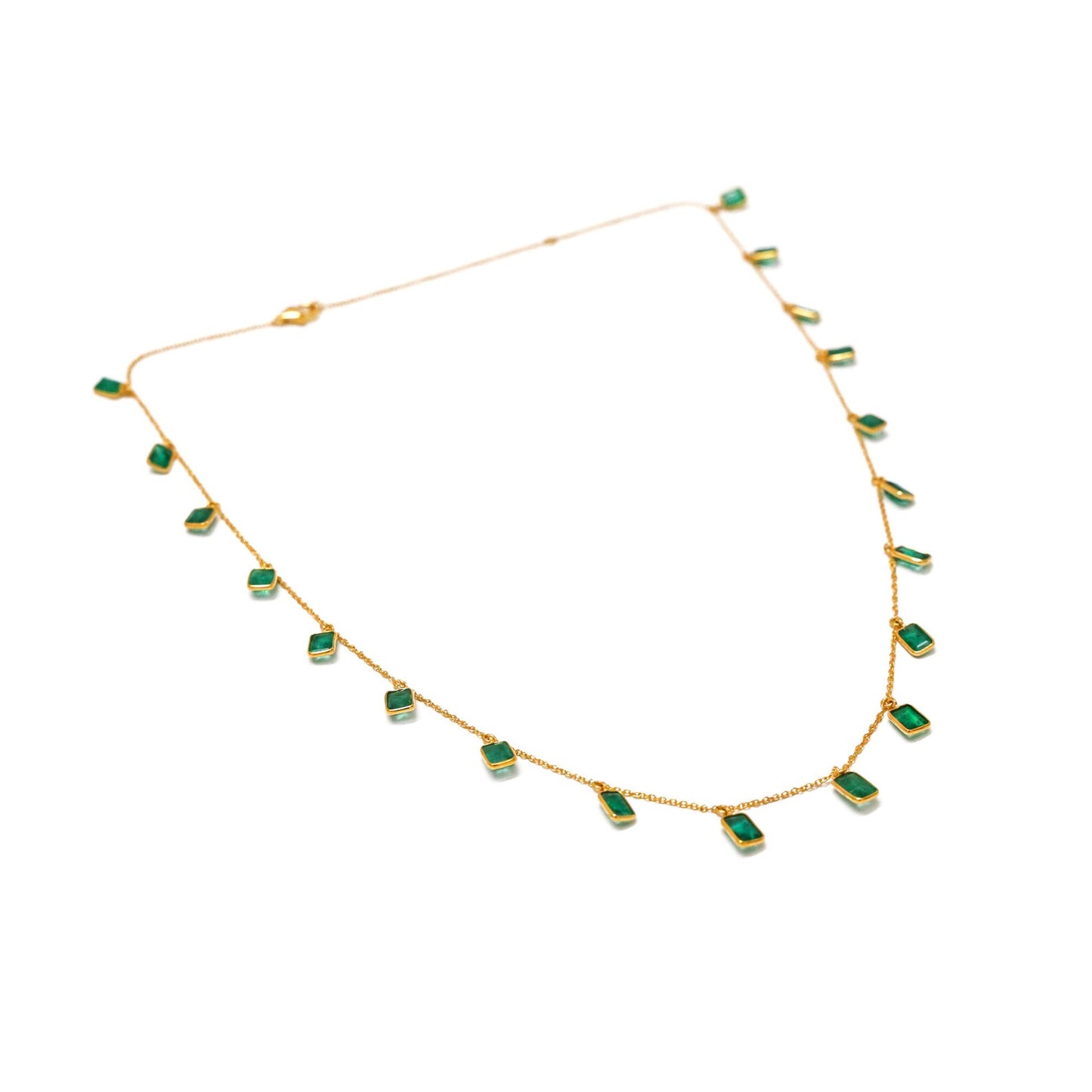 Emarald Stone Rectangle Dainty Charms Necklace