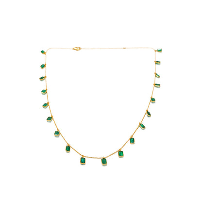 Emarald Stone Rectangle Dainty Charms Necklace