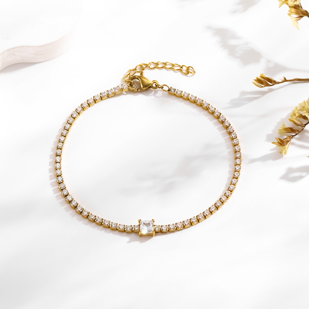 Thin Tennis Bracelet with Small Stone