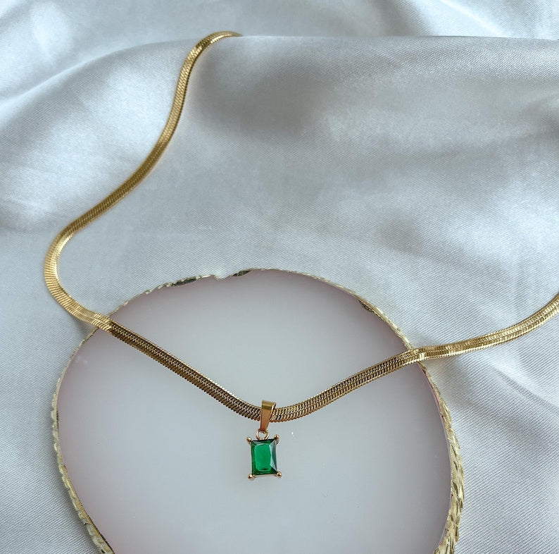 Green Emarald  Necklace Stainless Steel Anti Tarnish