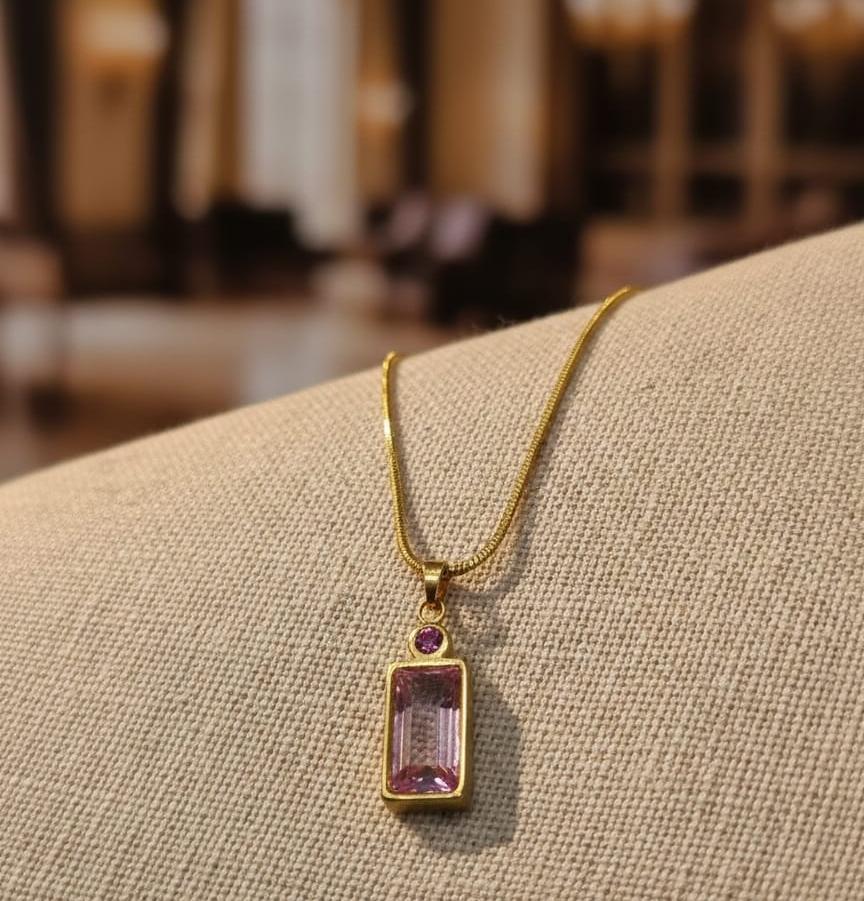 Pink rectangle dainty pendant necklace