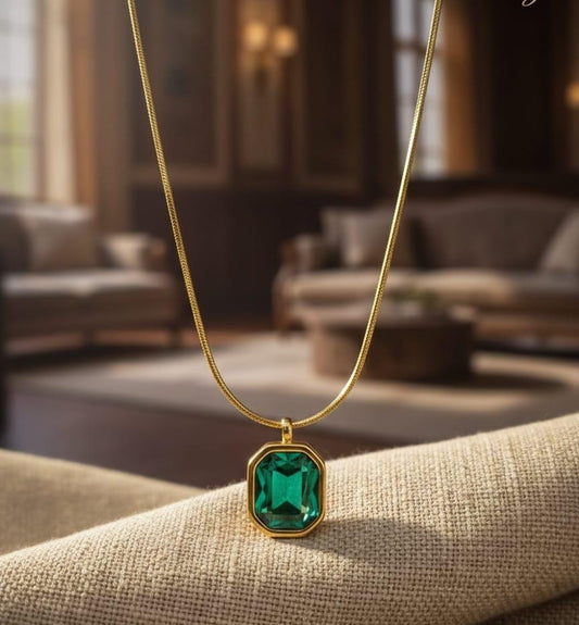 Green square dainty necklace