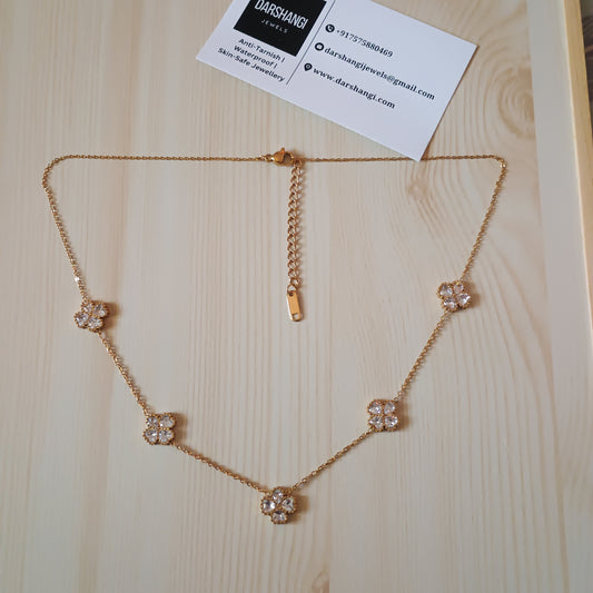 White Stone Floral Charms Necklace