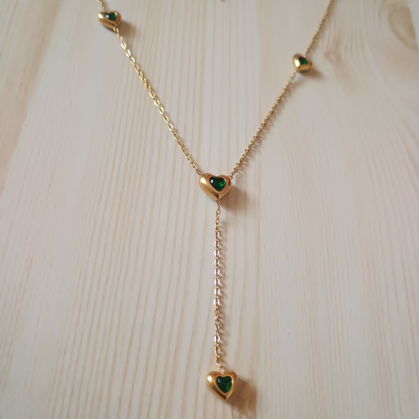 Green Stone Heart Dangling Charms Necklace
