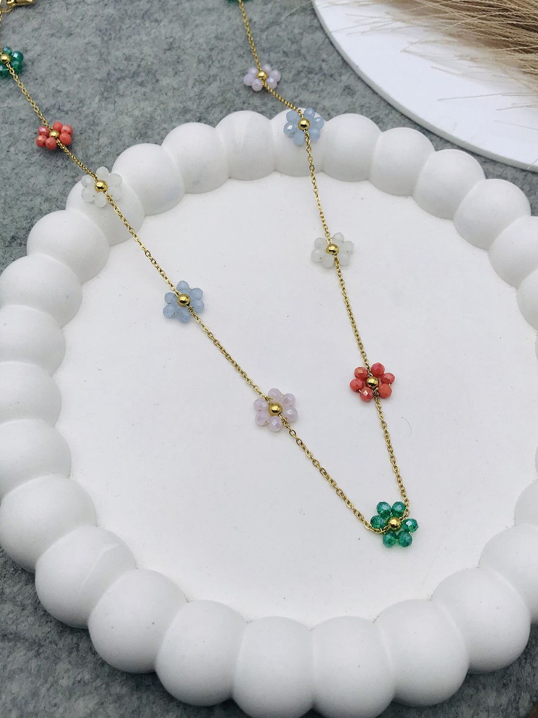 Multicolor Flower Charms Necklace