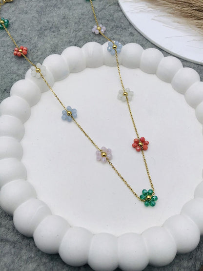 Multicolor Flower Charms Necklace
