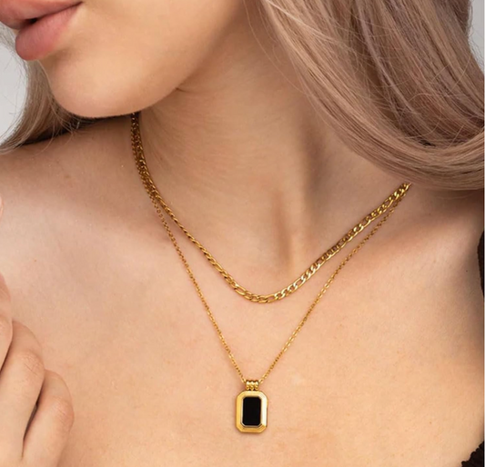 Double Layered Black Pendent Necklace