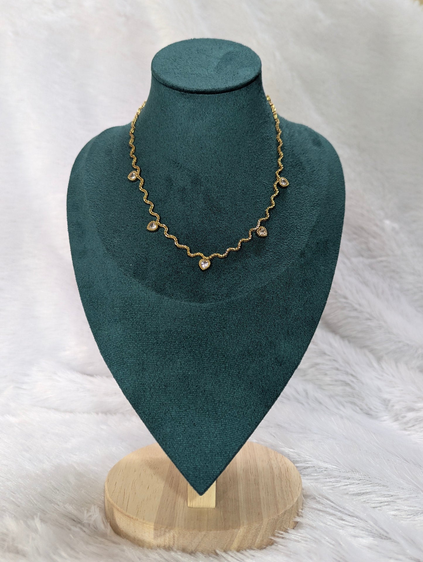 Wave Chain Heart Solitaire Necklace(White)