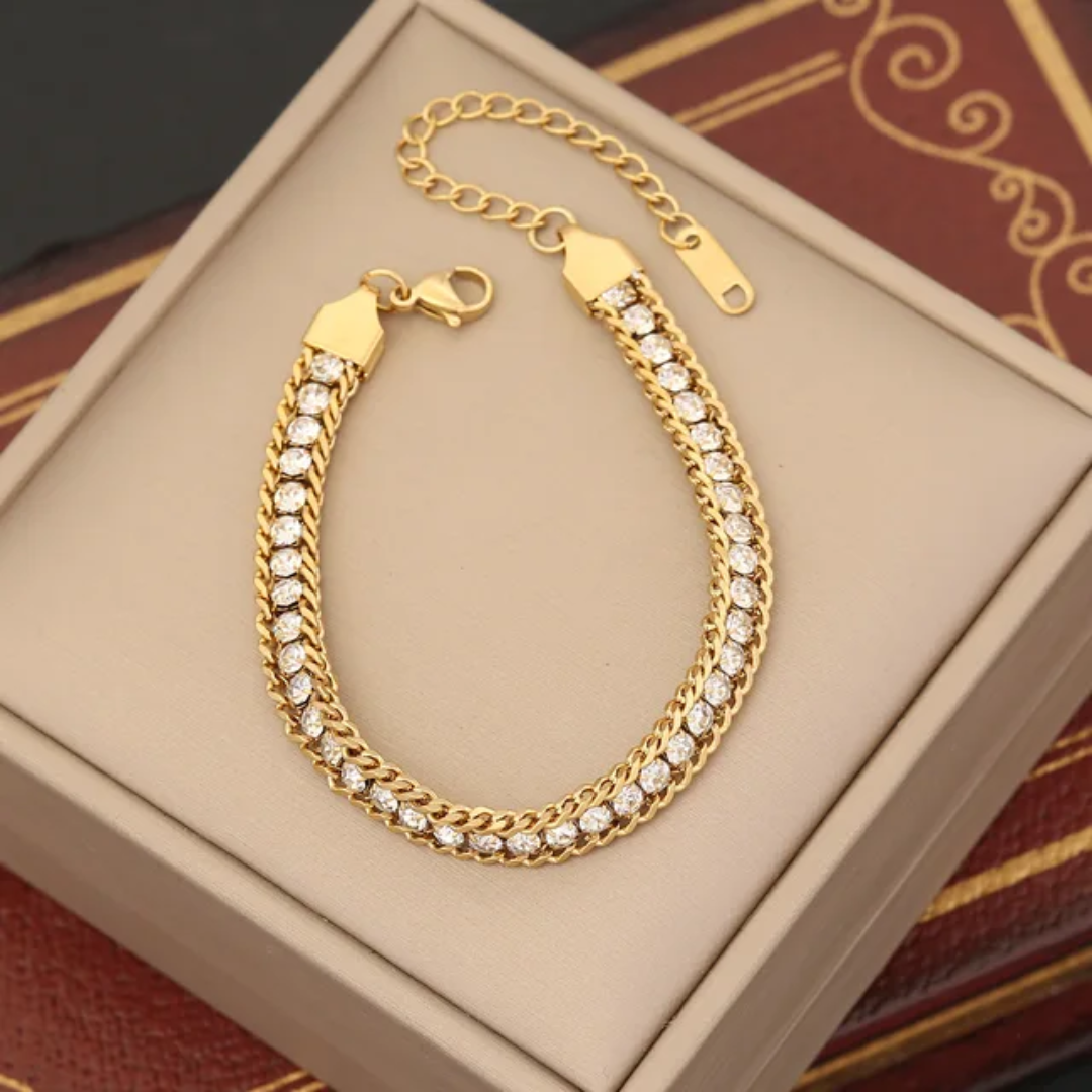 Three Layer Woven Twisted Chain With White Stones Bracelet.
