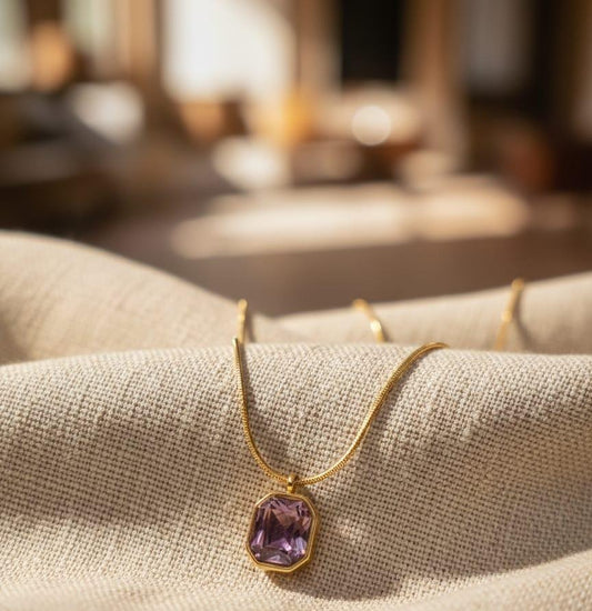 Purple stone square dainty pendant necklace