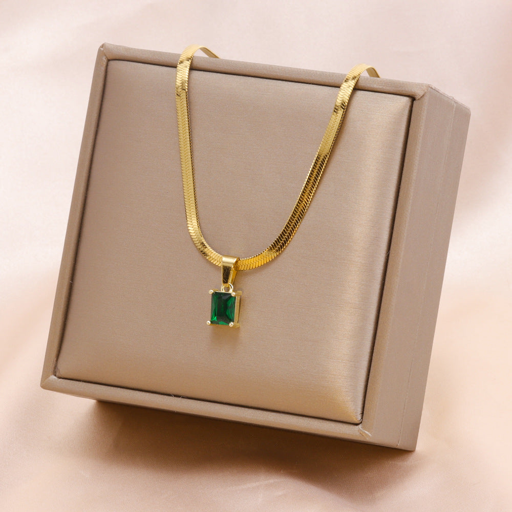Green Emarald  Necklace Stainless Steel Anti Tarnish