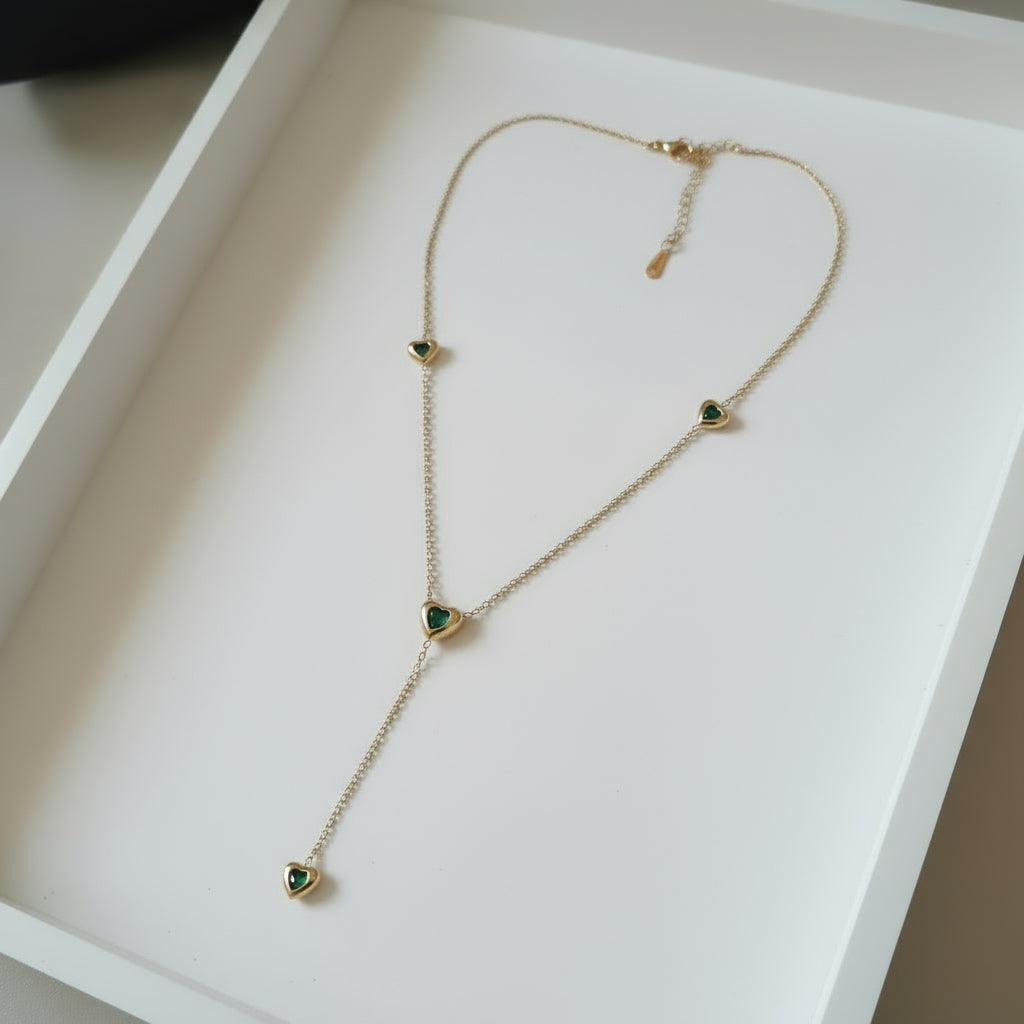 Green Stone Heart Dangling Charms Necklace
