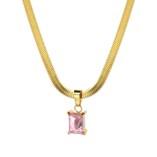 Anti Tarnish Pink Stone Pandant & Snake  Chain