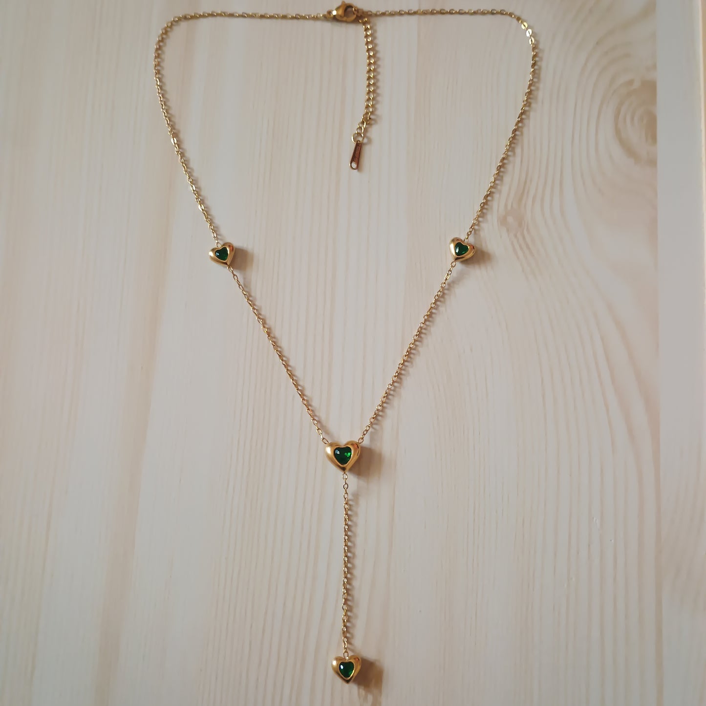 Green Stone Heart Dangling Charms Necklace