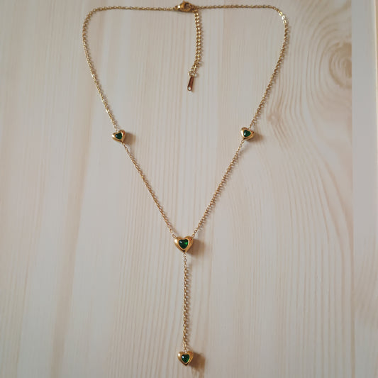 Green Stone Heart Dangling Charms Necklace