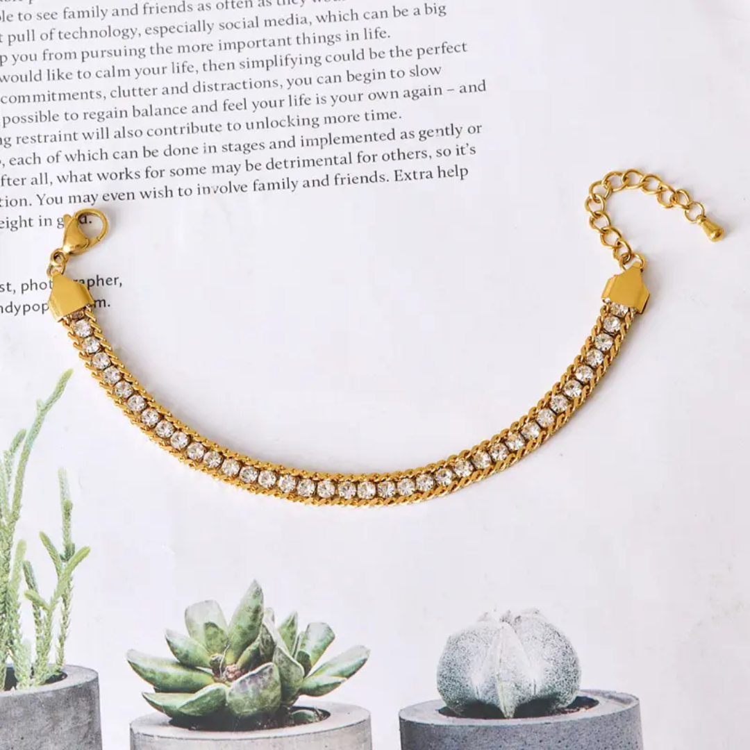 Three Layer Woven Twisted Chain With White Stones Bracelet.